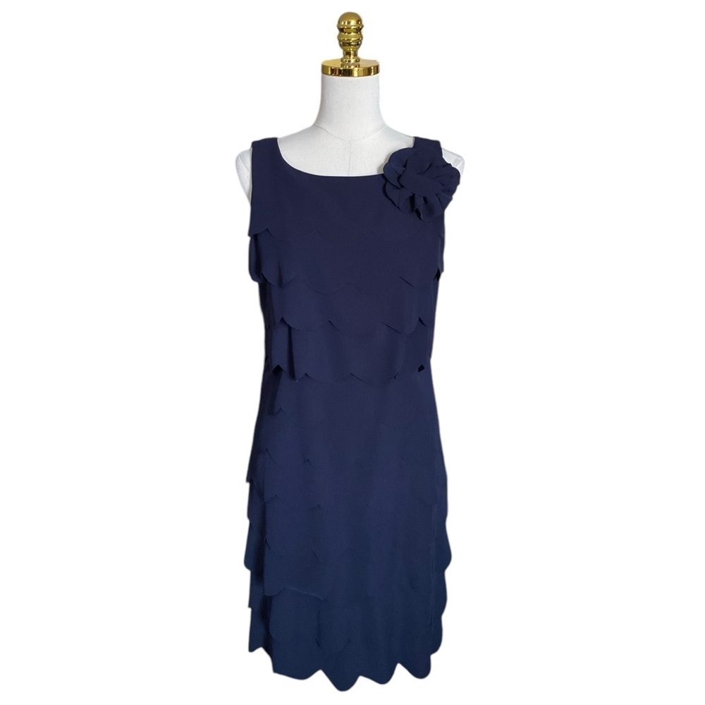JULIA JORDAN Navy Blue Sleeveless Tiered Sheath Cocktail Dress Women’s Size 8
